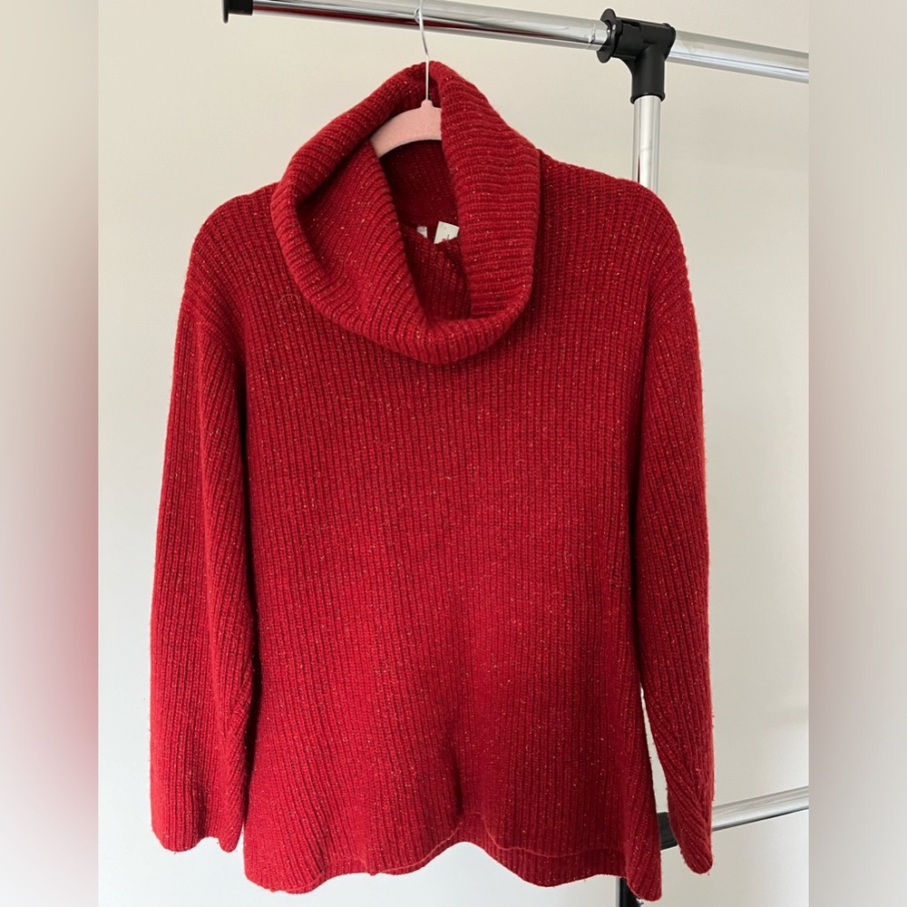 RODIER Womens Large Wool Red Orange Turtleneck Sweater